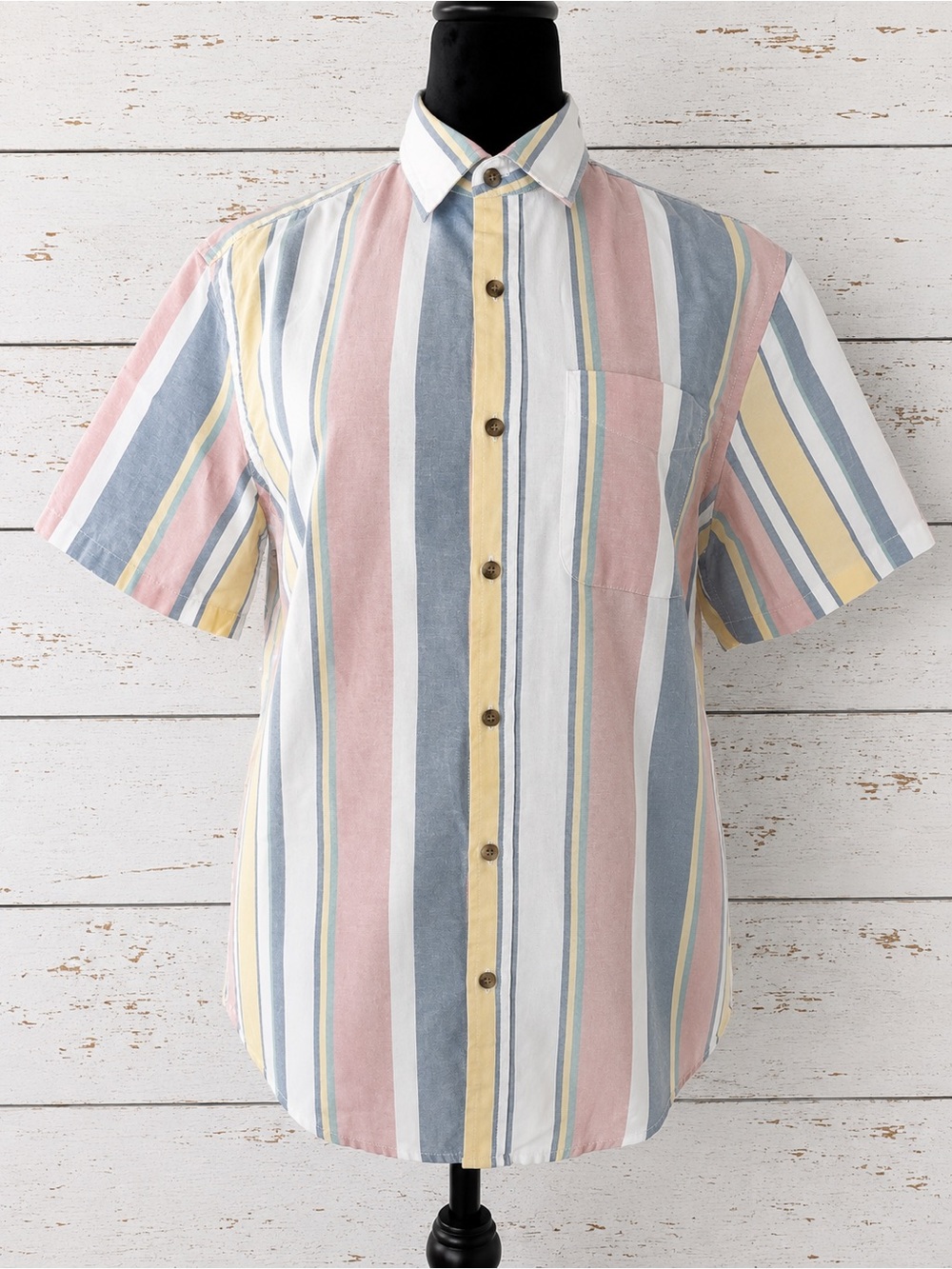 Old Navy Everyday Oxford Striped Short-Sleeve Button-Up Shirt Pastel Multi Large